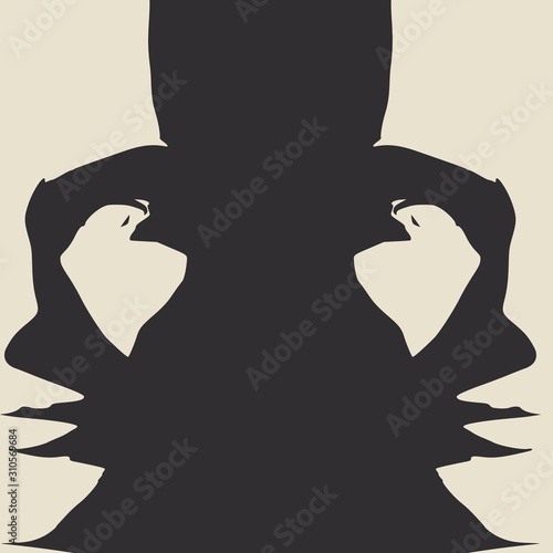Face half turn view. Elegant silhouettes of a two female heads.