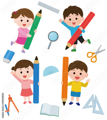 子供　小学生　文房具　学習　イラスト