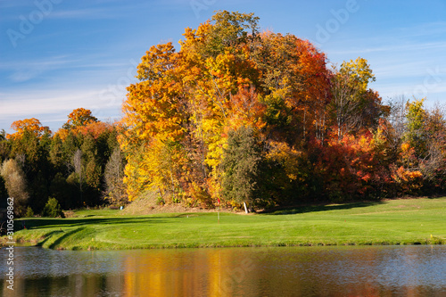 landscape fall foliage and lake at Golf Course