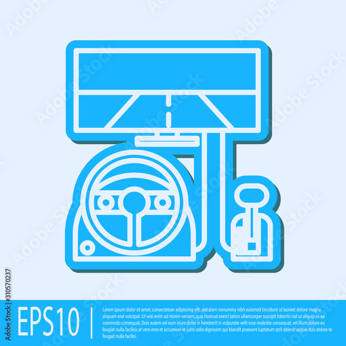 Blue line Racing simulator cockpit icon isolated on grey background. Gaming accessory. Gadget for driving simulation game. Vector Illustration