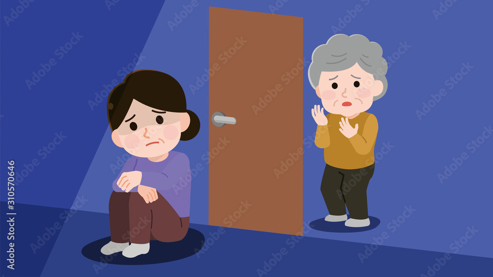 部屋 引きこもる 中年女性 心配する母親 イラスト Stock Vector Adobe Stock