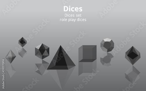 Set of transparent realistic  DIY d20 dices, rpg game realistic template for web and print fantasy world session,