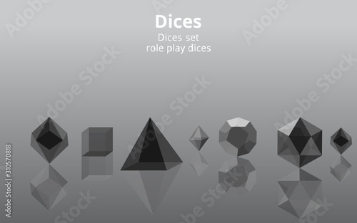 Set of transparent realistic  DIY d20 dices, rpg game realistic template for web and print fantasy world session,