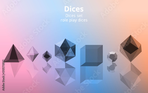 Set of transparent realistic  DIY d20 dices, rpg game realistic template for web and print fantasy world session,