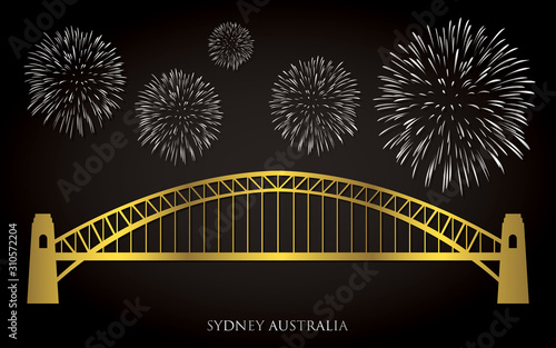 Elegant gold and silver Sydney fireworks card in vector format.
