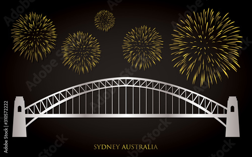 Elegant gold and silver Sydney fireworks card in vector format.