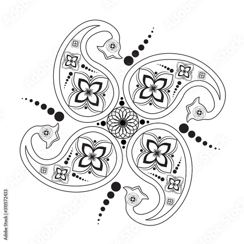 Vector illustration of mehndi ornament. Traditional indian style, ornamental floral elements for henna tattoo, stickers, mehndi and yoga design 01