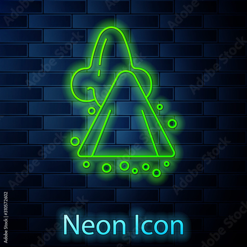 Glowing neon line Runny nose icon isolated on brick wall background. Rhinitis symptoms, treatment. Nose and sneezing. Nasal diseases. Vector Illustration