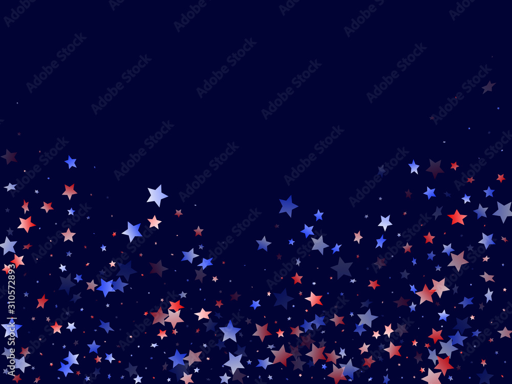 Flying red blue white star sparkles vector american patriotic background.