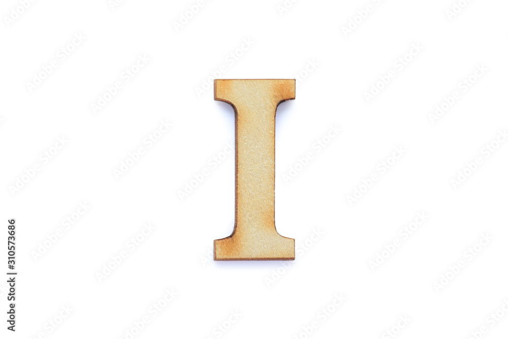 Alphabet letter wooden font with shadow isolated over white background. English flat wood character I. Alphabet letter wooden font with shadow isolated over white background. English flat wood character I.