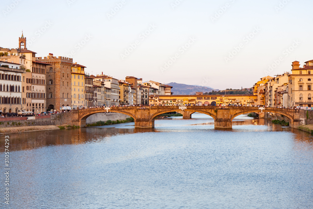 Bridges on Arno River in Florence at Sunset