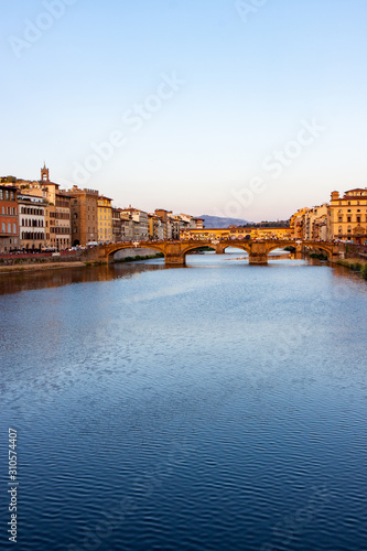 Bridges on Arno River in Florence at Sunset Vertical Crop