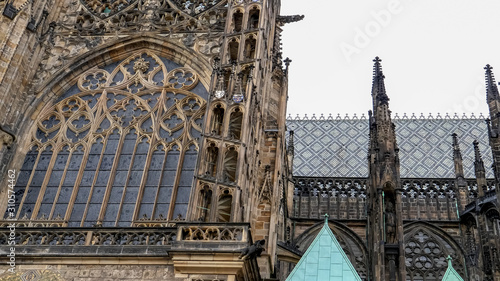 close up of the outside of st vitus cathedral in prague photo