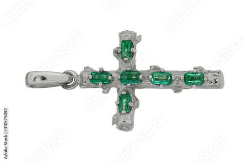 cross in silver and gold with emeralds jewelry with precious gems gemstone