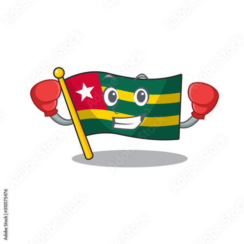 Happy Boxing flag togo Scroll mascot character style