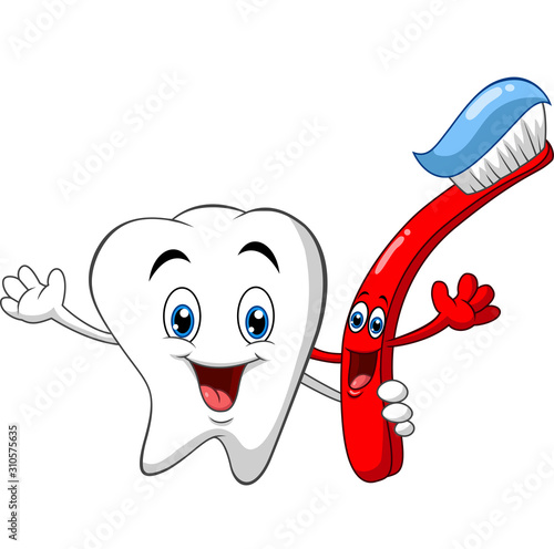 Cartoon dental tooth holding toothbrush