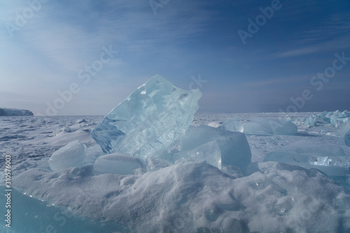 winter landscape with ice on Baikal lake