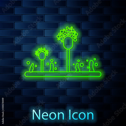 Glowing neon line Mold icon isolated on brick wall background. Vector Illustration