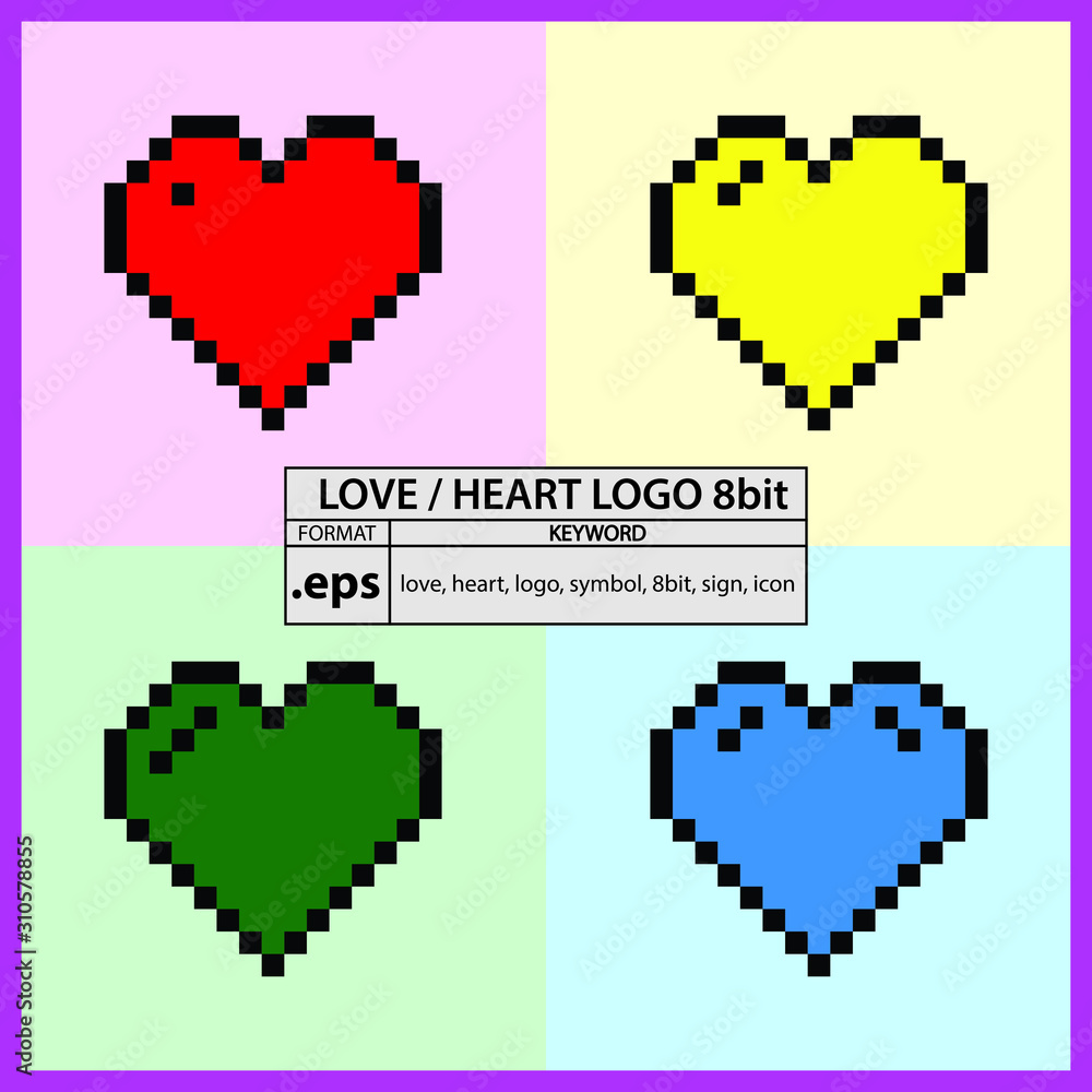 Fototapeta premium LOVE HEART 8bit LOGO SYMBOL PIXEL