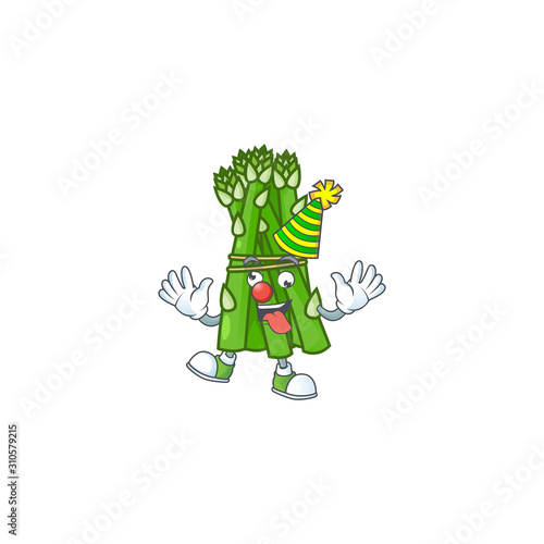 Funny Clown asparagus on cartoon character mascot design