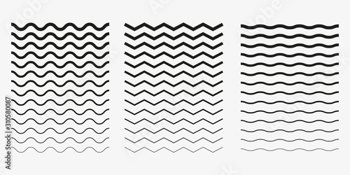 Wave, wavy - curved and zig zag icon set. Vector illustration, flat design.