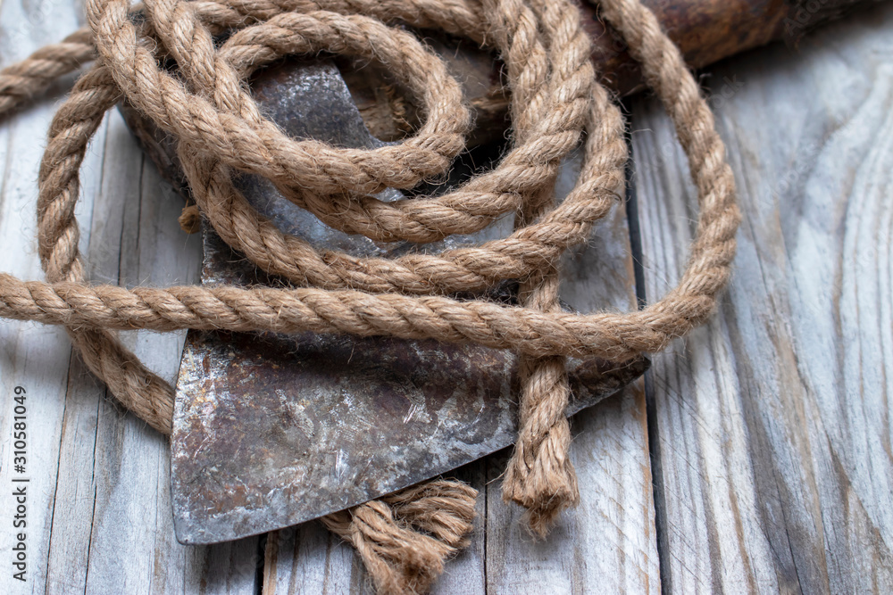 Rope and ax.