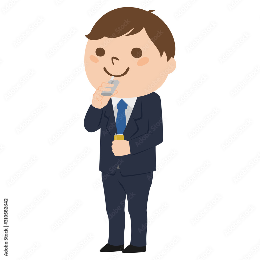喫煙してる男性のイラスト。加熱式電子たばこを吸っている男性。 喫煙してる男性のイラスト。加熱式電子たばこを吸っている男性。