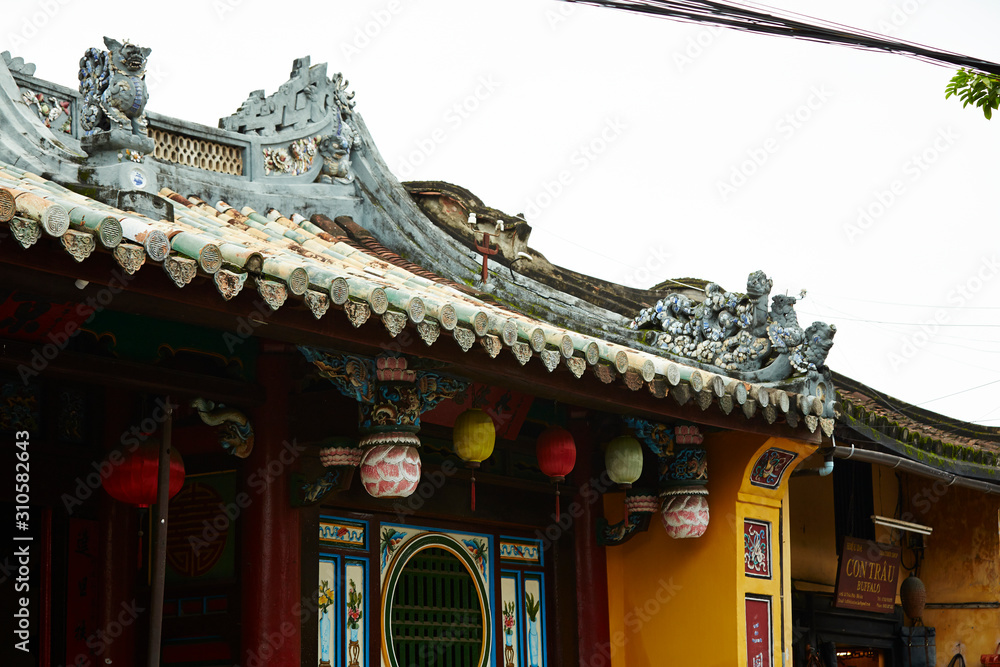 Vietnamese traditional building, roof and lantern Vietnamese traditional building, roof and lantern
