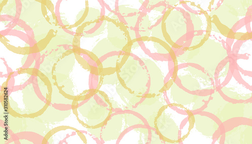 Creative painted circle stamps textile print. Round shape splotch overlapping elements vector 