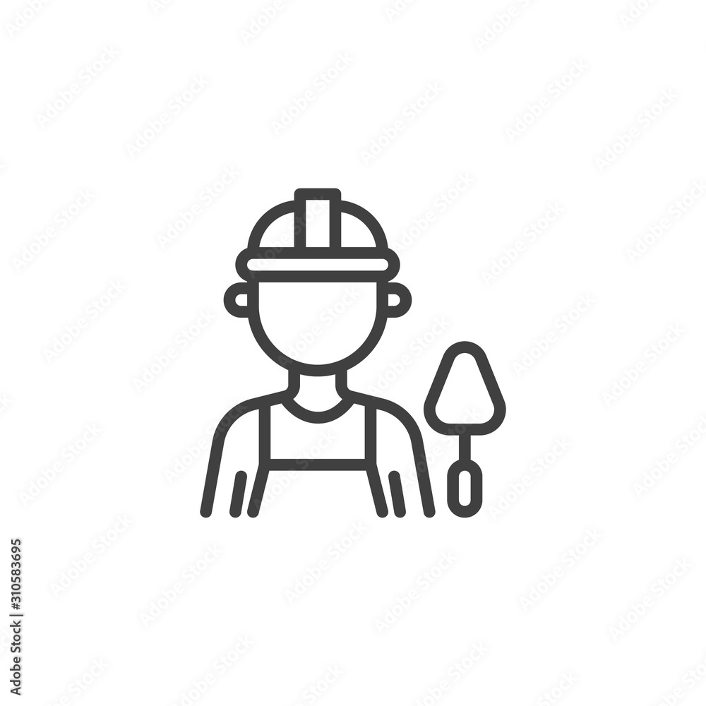 Construction worker with trowel line icon. linear style sign for mobile concept and web design. Repair man builder with a trowel tool outline vector icon. Symbol, logo illustration. Vector graphics Construction worker with trowel line icon. linear style sign for mobile concept and web design. Repair man builder with a trowel tool outline vector icon. Symbol, logo illustration. Vector graphics