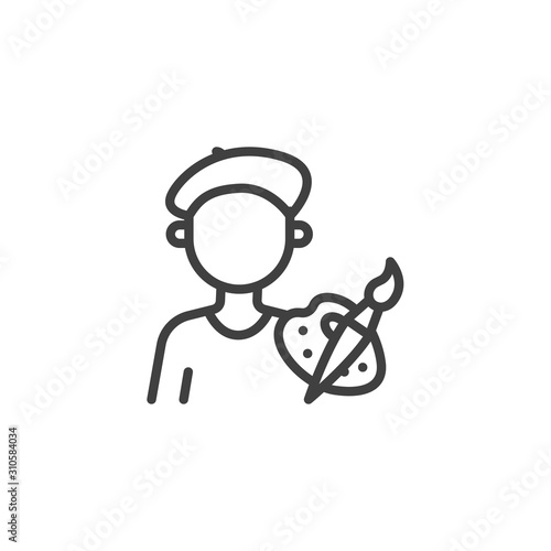 Artist profession avatar line icon. linear style sign for mobile concept and web design. Art painter artist with paint brush and art palette outline vector icon. Symbol logo illustration.