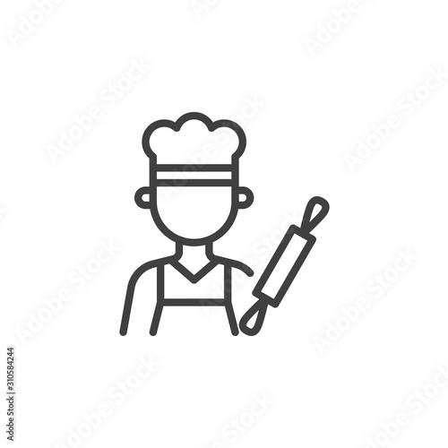 Pastry baker man with rolling pin line icon. linear style sign for mobile concept and web design. Restaurant chef profession avatar outline vector icon. Symbol, logo illustration. Vector graphics
