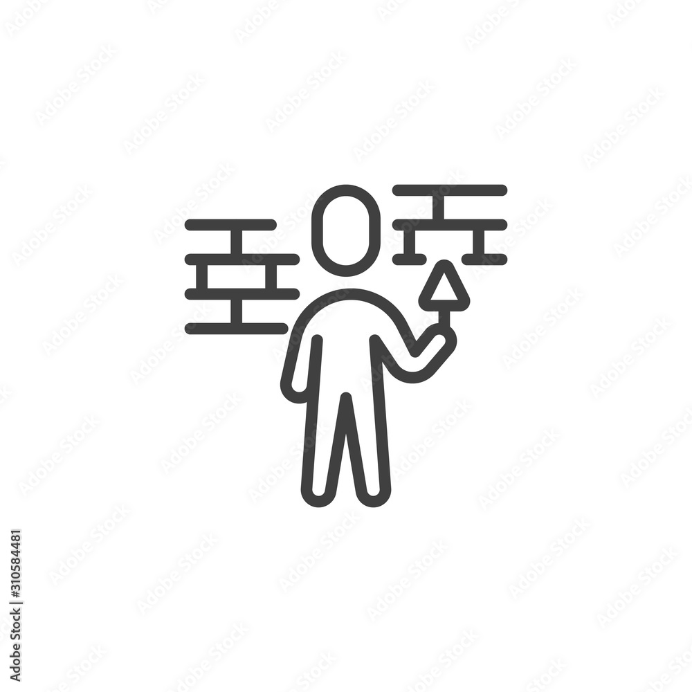 Repair man builder with a trowel line icon. linear style sign for mobile concept and web design. Construction worker with trowel plastering brick wall outline vector icon. Symbol, logo illustration Repair man builder with a trowel line icon. linear style sign for mobile concept and web design. Construction worker with trowel plastering brick wall outline vector icon. Symbol, logo illustration