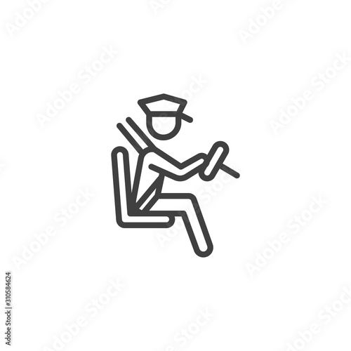 Taxi driver fastened by a seat belt line icon. linear style sign for mobile concept and web design. Taxi chauffeur, driving car outline vector icon. Symbol, logo illustration. Vector graphics