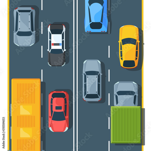 Urban traffic on highway top view flat illustration