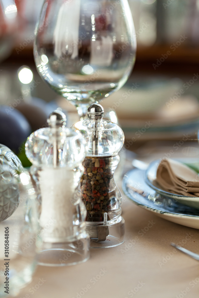 Elegant dinner table served for banquet event Elegant dinner table served for banquet event