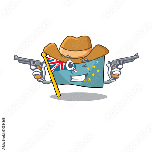 Flag tuvalu Scroll mascot performed as a Cowboy with guns