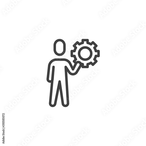 Industrial engineer worker line icon. linear style sign for mobile concept and web design. Man with cog gear outline vector icon. Symbol, logo illustration. Vector graphics