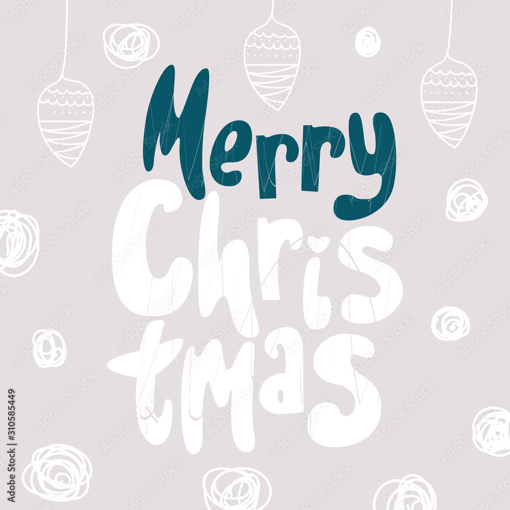 Fototapeta premium Merry Christmas and Happy New year hand drawn print. Winter pattern
