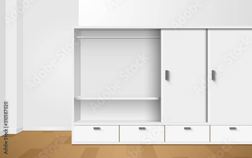 white wardrobe and showcase in the room