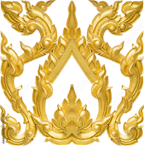 goldden traditional thai art lai thai from temple isolated on white background