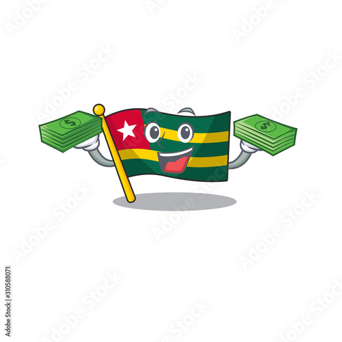 Very happy flag togo Scroll character with money on hands