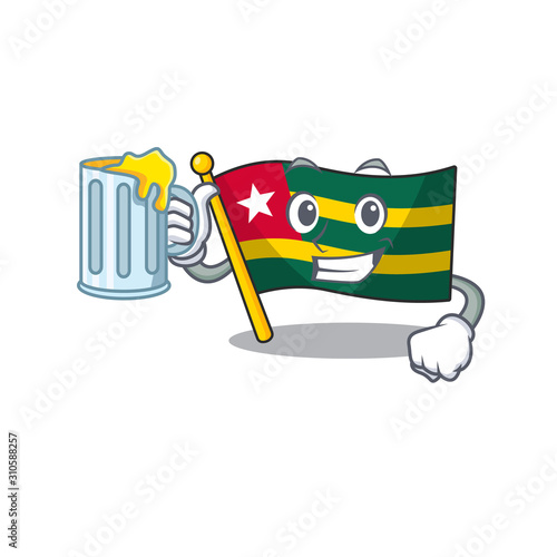 Happy flag togo Scroll mascot design with a big glass