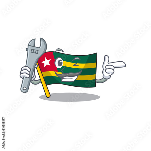 Cool Mechanic flag togo Scroll cartoon character design