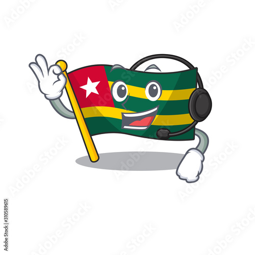 cute flag togo Scroll cartoon character design wearing headphone