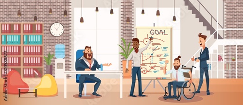 Business Career for Disabled People, Equal Right to Work of Persons with Disabilities Trendy Flat Vector Concept with Man in Wheelchair Taking Part in Business Team Meeting in Office Illustration