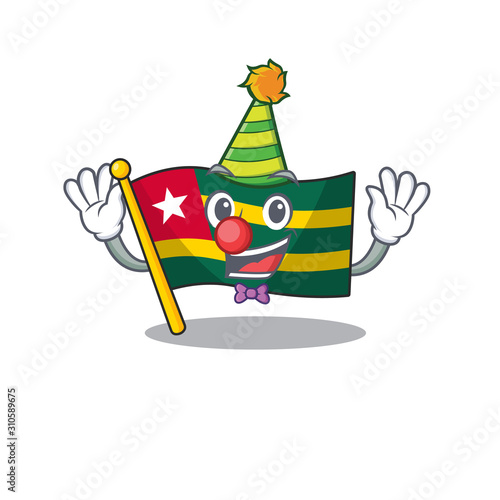 Cute and Funny Clown flag togo Scroll cartoon character mascot style