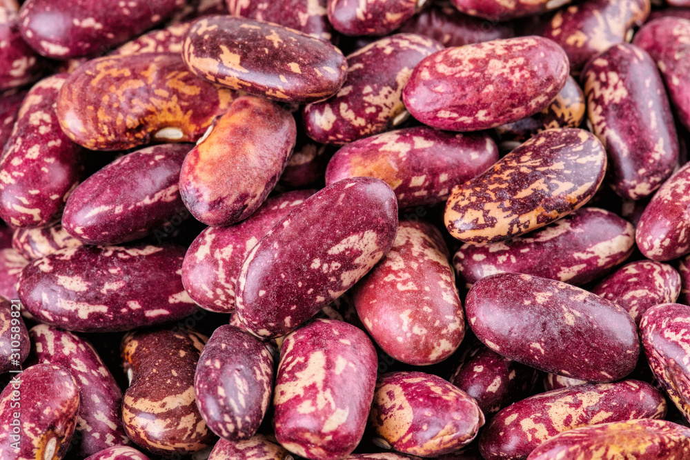 Close up of red speckled kidney beans Close up of red speckled kidney beans