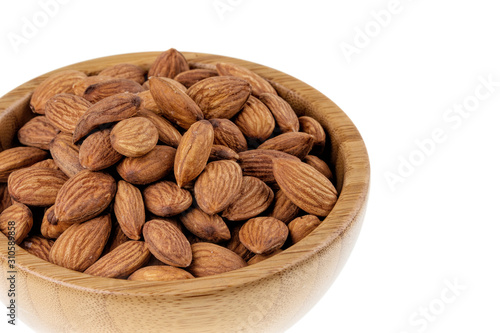 Almonds, a great comfort food and snack on white background