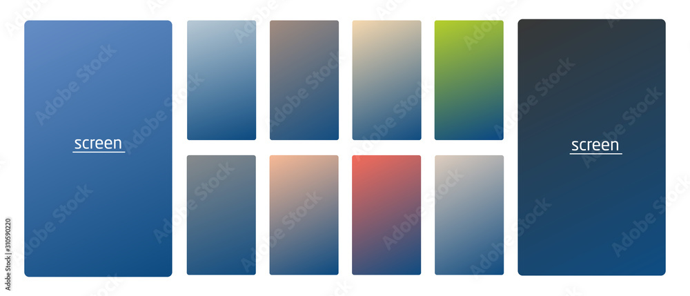 Vibrant and living smooth gradient soft colors coral palette for devices, pc and modern smartphone screen backgrounds set vector ux and ui design illustration.